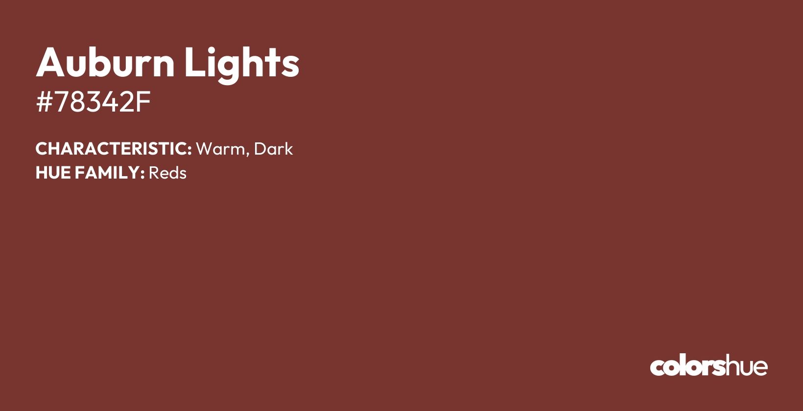 Auburn Lights color, hex code #78342f